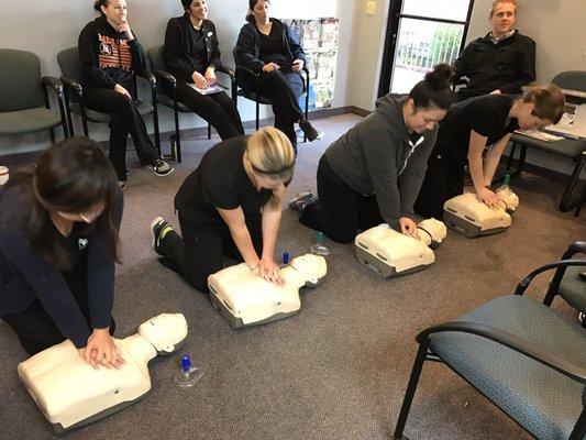 Teaching Healthcare Provider BLS course at one of our Local Businesses.