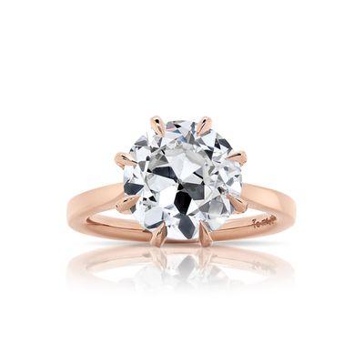 David Alan custom engagement ring featuring an Old Mine Cut Diamond set in 18 karat rose gold.