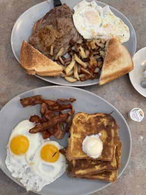 Steak breakfast and Combination Breakfast with 3 French Toast