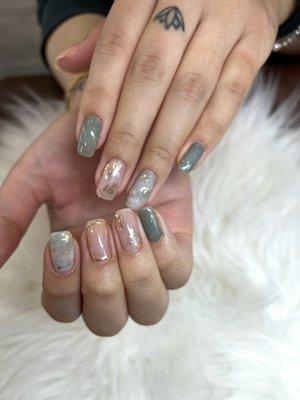 Basic gel manicure with Korean inspired nail art designs