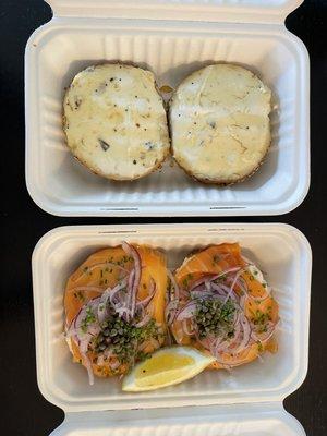 Truffle honey (top), Lox (bottom)