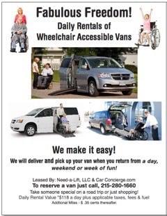 We have wheel chair vans rented by the day for your VIP! 215-280-1660