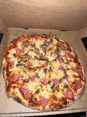 Build your own pizza 3 toppings sausage ham and pineapple