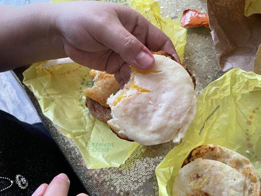 Eggshells in breakfast sandwiches