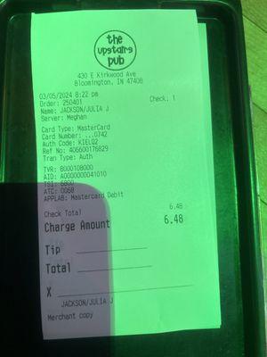 My bar tab