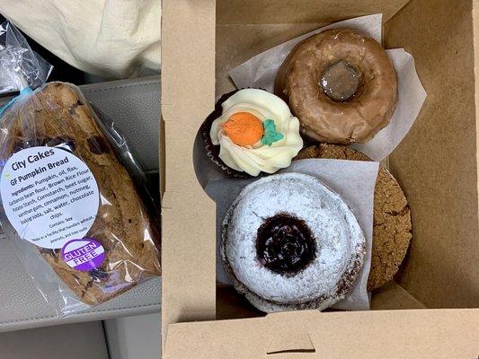 GF pumpkin bread, GF donuts, GF carrot cake