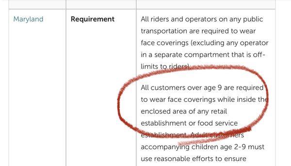 Maryland state mask requirements as of July 6 2020.