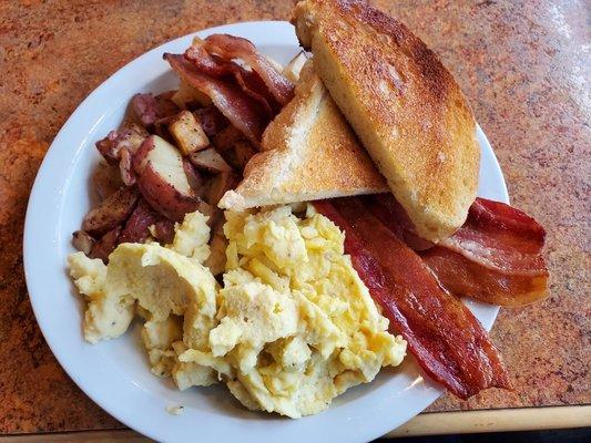 Breakfast with yummy Idaho potatoes and homemade sour dough