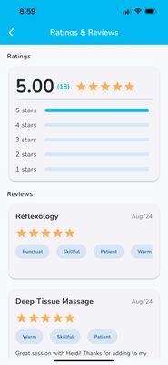 Recent 5 Star Reviews on the BigToe Yoga app