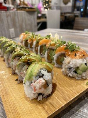 Caterpillar roll, salmon lovers roll