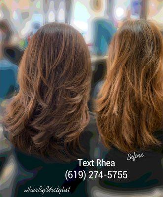 Color, haircut & blow dry style by Rhea