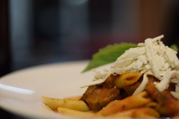 Penne con Melanzane e Salsiccia
 A Norma Sauce (Sauté eggplants, tomato sauce, fresh basil and grated ricotta salata) with sweet Ita