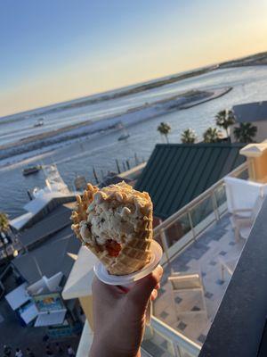 Cookie Dough Ice Cream in a waffle cone. So good!