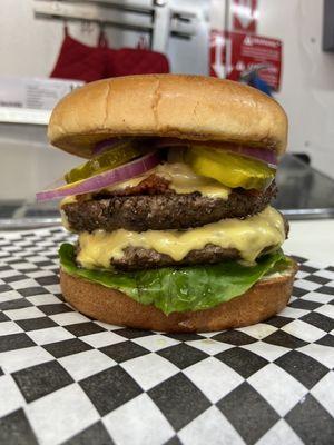 El 5-0 triple double: a bacon cheeseburger with double patties, double cheese, and double bacon.