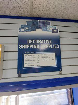 Pricing for decorative shipping supplies