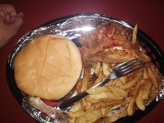 The compadre burger plate. Comes with a fried chicken breast.