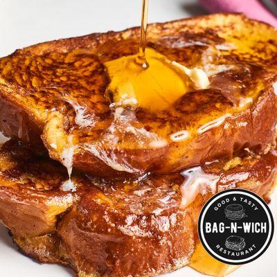 Golden French Toast with a buttery top, soaked in sweet syrup. A classic breakfast treat!