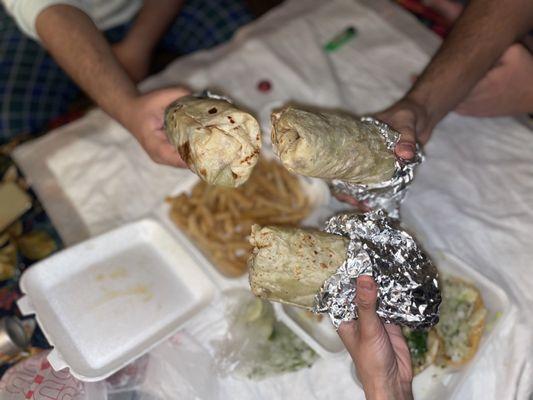 Beans Rice & cheese burritos, fries, potato tacos