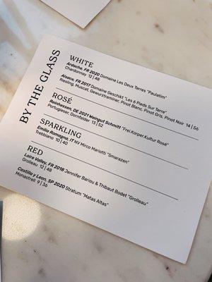 Wine by the glass menu