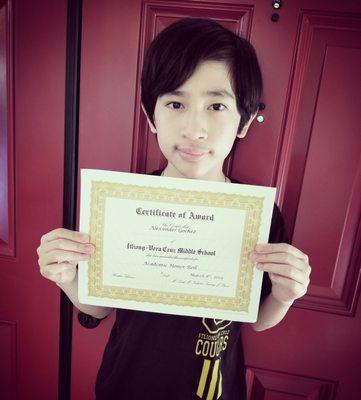 Another Honor Roll Certificate for my son. Thank you Keoni, Ms. Jessica and Staff for your dedication and support.