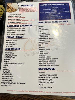 Breakfast menu