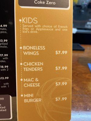 Kids menu