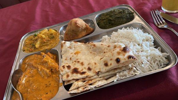 Lunch special. I asked for one samosa instead of the chicken tandoori. I can never finish it. It's delicious and savory.