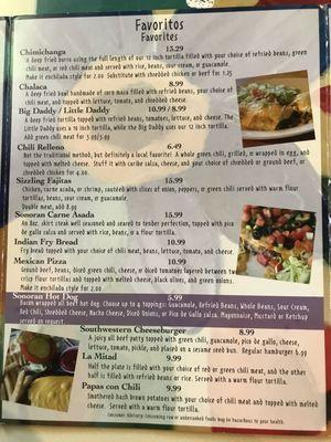 Menu price changes