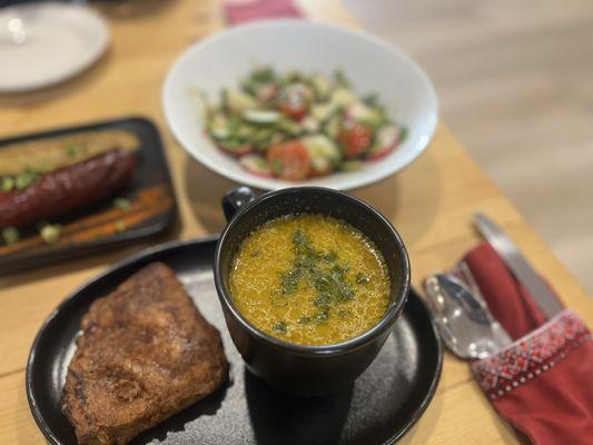 Mushroom soup & stuffed crepe