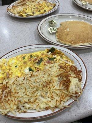 Greek Spinach Feta Omelet with side of pancake