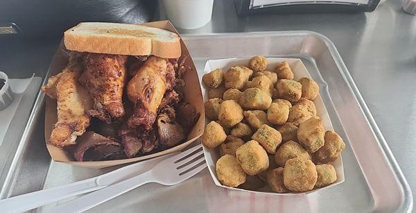 3 meat plate and okra. Wish they adked if you want flats wings.