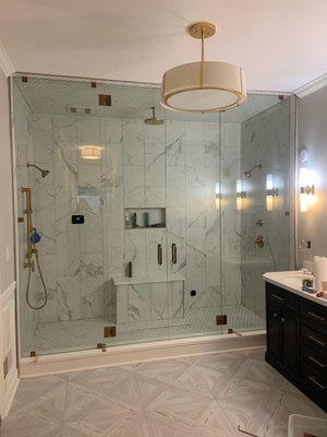 Frameless Steam Shower Enclosure with Antique Bronze Hardware