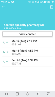 Phone call log illustrating trying to obtain the tracking number for (allegedly) shipped medication. With no success.