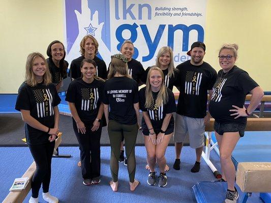 Some of our terrific staff are wearing their Childhood Cancer Awareness work shirts. We wear ours in loving memory of BJ Correll.