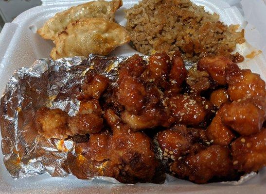 Bang bang chicken, dumplings, fried rice