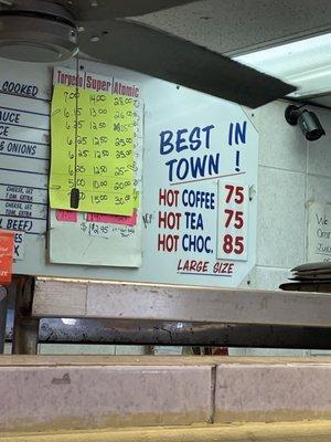 Menu above counter.