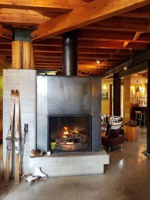 Fireplace in lobby.