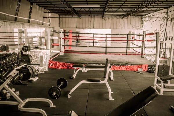 Boxing ring and weights, Triton MMA Training Center