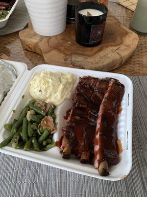 Ribs, green beans, potato salad