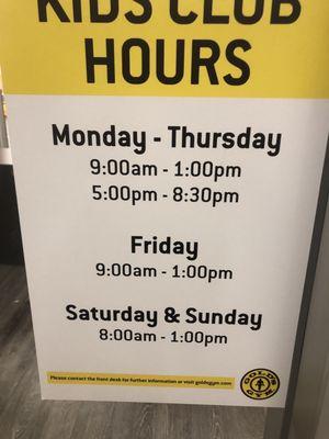 Kids Club Hours