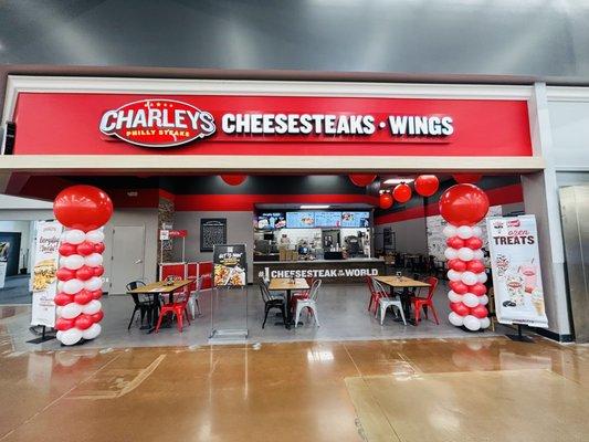 The front entrance of Charleys Cheesesteaks and Wings during grand opening in January 2023.