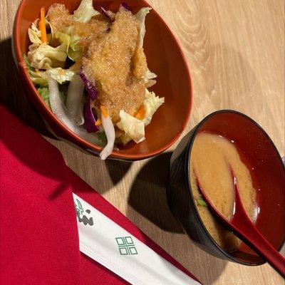 Salad and miso soup!