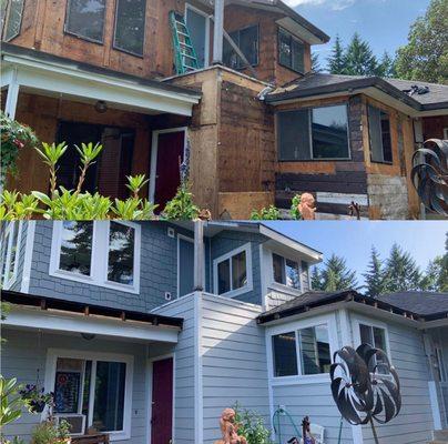 Before and after siding and painting project