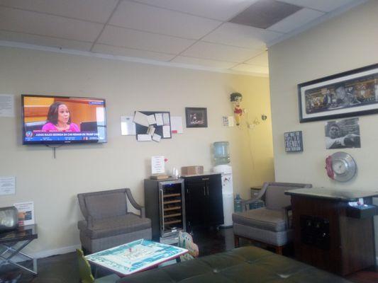 Love the waiting room at Webster's! TV, Wifi, free coffee and really comfortable!!