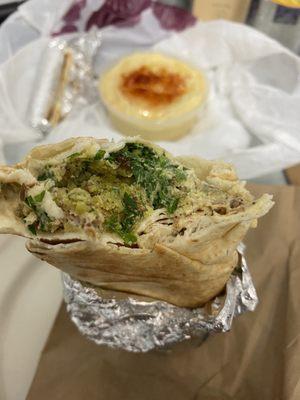 Shawarma falafel wrap + hummus bowl