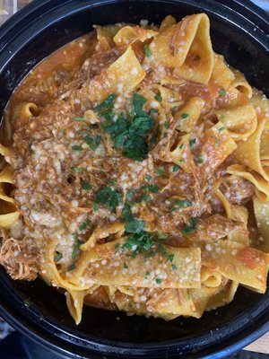 Shredded pork Ragu over Parpadelle