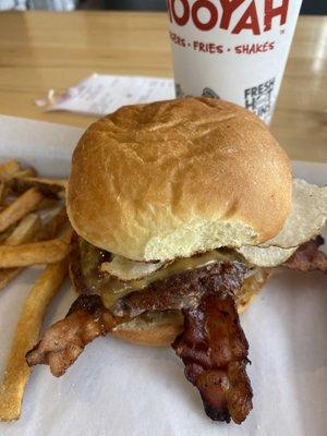 Campfire burger and fries