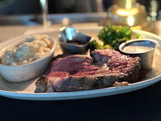 Prime Rib with Garlic mashed potatoes and broccoli ..ohh so good