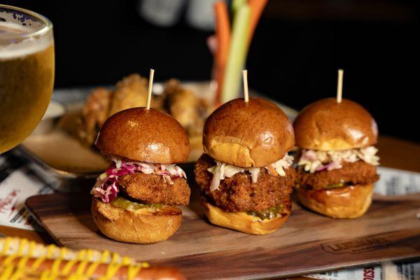 Cornflake Chicken Sliders - Crispy Chicken, Vinegar Slaw, Pickles & Comeback Sauce