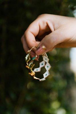 Warrior Belt Hoop Earrings by Diné/Navajo and African American artist Ahsaki LaFrance Chachere